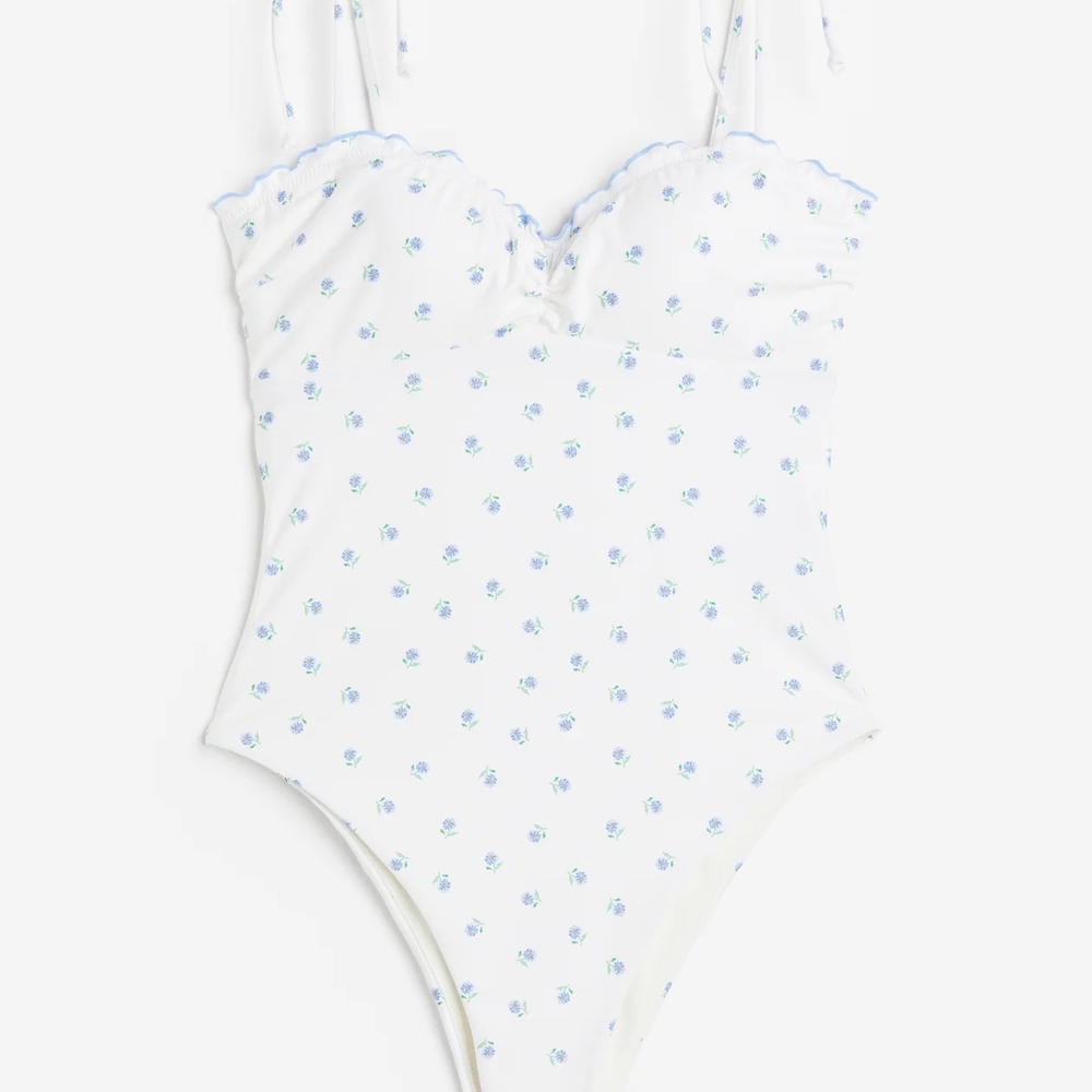 H&M White and Blue Floral One-Piece Swimsuit